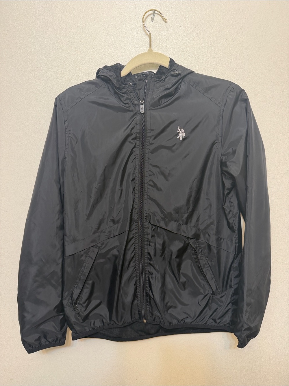 U.S. Polo Assn. Black Hooded Windbreaker Jacket